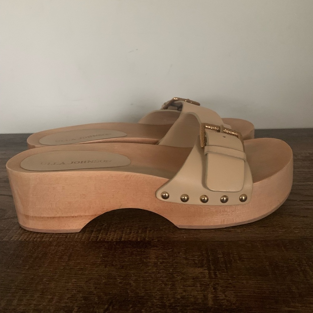 Ulla Johnson Women's Buckle Wooden Clog Slide Sandals Cream Size 38.5 US 8 - Picture 6 of 11